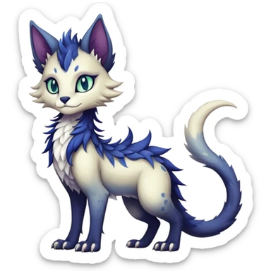 Kawaii dark edgy fantasy ethereal feline-vernid-sergal-fursona animal creature with a tufted tail full body with intricate markings  sticker