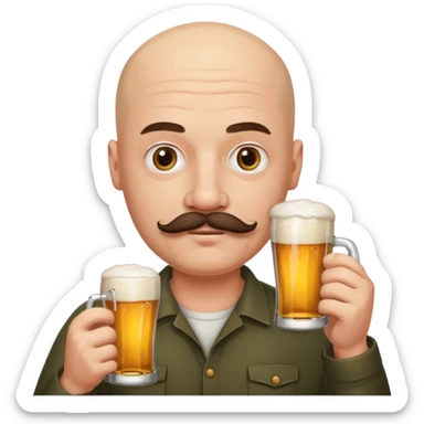 Bald guy with mustache drinking beer sticker