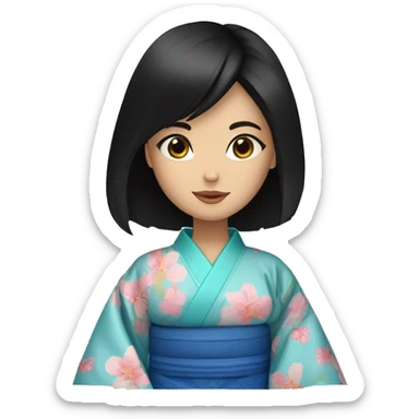 Black haired woman blue eyes in kimono kimono sticker