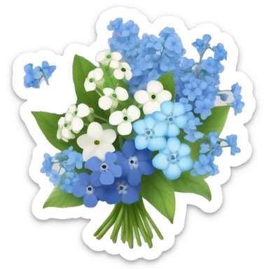 bouquet of baby breaths, delphiniums, forget me nots, and blue hydrangeas  sticker