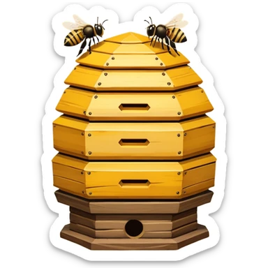 hands shake the bee hive with bees escaping sticker
