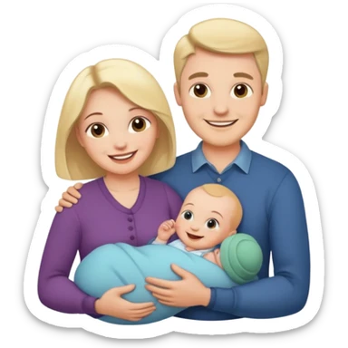 30s couple, man and woman smiling with a baby in the middle, family love sticker