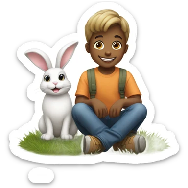 smiling boy with bunny outdoors sticker
