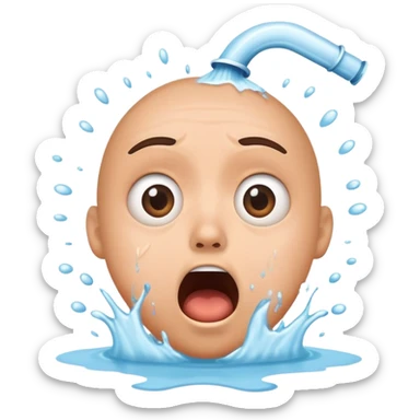 A shocked, surprised face reacting to toilet water splash sticker