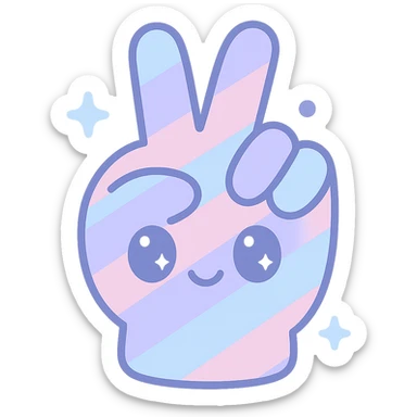 Increase blue and purple colors in the rainbow theme of the hand peace sign, keep the kawaii style, no background. sticker