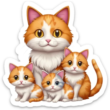 a mom cat with her 5 baby kittens sticker