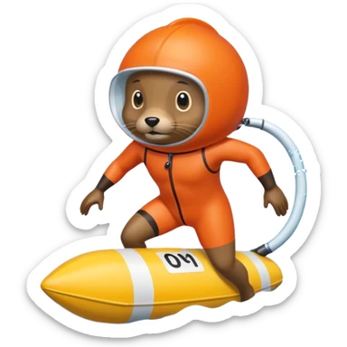 A focused beaver swimmer wearing a racing suit, diving past a floating buoy.


 sticker