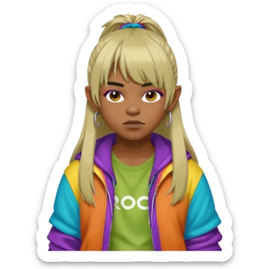 portrait-of-a-orc-k-pop-idol,-wearing-a-stylish-streetwear-outfit-with-layered-colorful-clothing,-long-hair-with-bangs,-makeup,- sticker