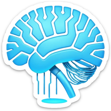 artificial intelligence emoji icon, modern, minimal, glowing brain, digital circuit sticker