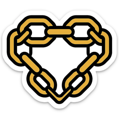 metallic links forming a heart shape, chain heart icon, lineal color icon with black outlines sticker