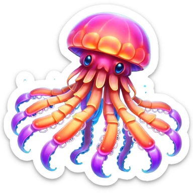Neon glowing jellyfish-crab-squi sticker