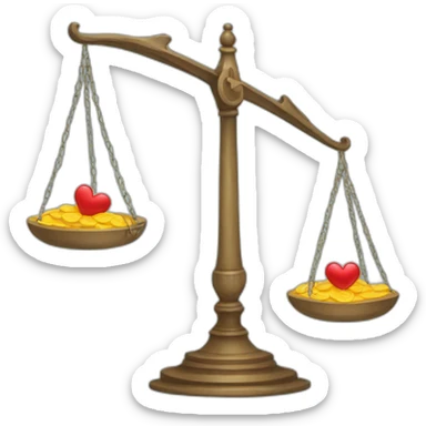 scales: on one side there is a heart, and on the other there is a price sticker