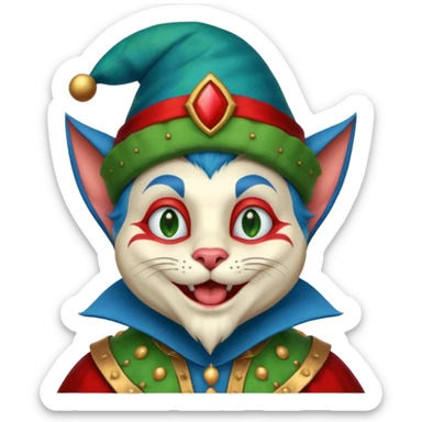 crazy funny colorful cat jolly joker, medieval, vintage, court jester, mac os icon, blue color sticker