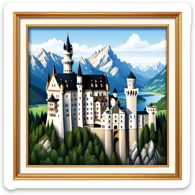 Cinematic Realistic Neuschwanstein Castle Landmark Emoji, depicted as the fairy‚Äêtale castle set against a mountainous backdrop rendered with dramatic lighting and intricate textures. sticker