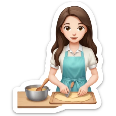 beautiful pale brunette girl with long hair baking sticker