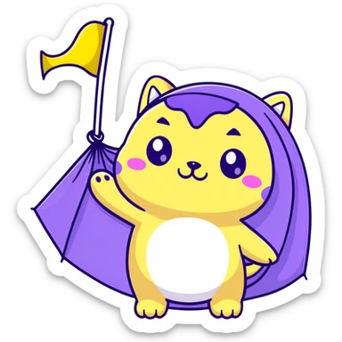 adorable baby slugcat from Rain World with non-binary flag colors yellow, white, purple, and black sticker