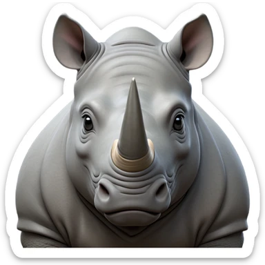 cinematic-noble-rhinoceros-portrait-emoji,-poised,-with-a-massive,-powerful-build-and-a-thick,-hide-of-slate-gray,-deep-set-soulful-piercing-eyes,-simplified-yet-sharp-and-sophisticated-features,-highly-detailed, with large black eyes, szoomed out showing houlders sticker