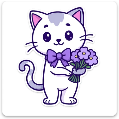 Add a cute bow around the cat's neck in the style of cartoonish stickers. sticker