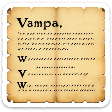 Text VAMPA written on old pergamin sticker