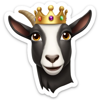 Goat wearing black hoodie and a royal crown lots of gems dark brown eyes sticker