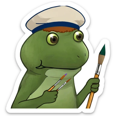 with brown afro, painting on a canvas sticker