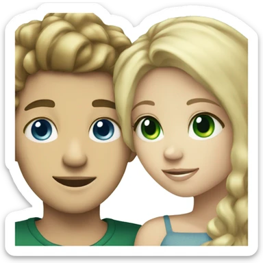 Blonde boy blue eyes  hugging brunette girl with green  eyes sticker
