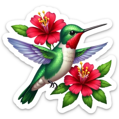 hummingbird drinking nectar from flower sticker
