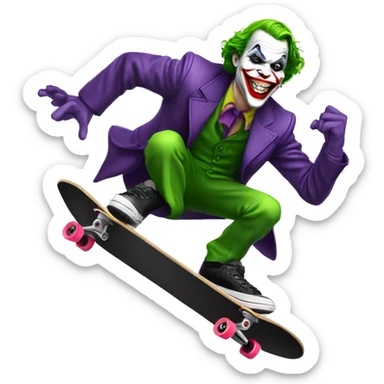 The joker doing a kickflip on skateboard  sticker