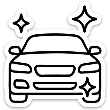 outlined icon of a high-end car, glossy black with sparkling stars and mirror-like reflections, clean lines, modern and simple, perfectly clean vehicle sticker