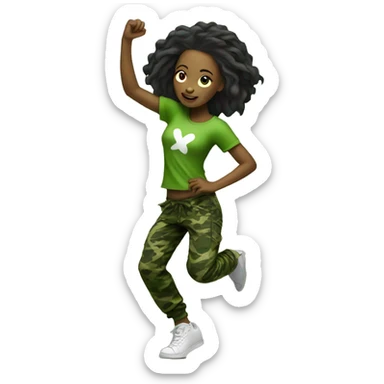 girl dancing hiphop while wearing green camouflage pants  sticker