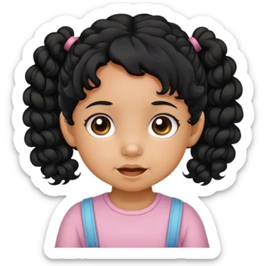 toddler with curly black hair and pigtails with tan skin sticker