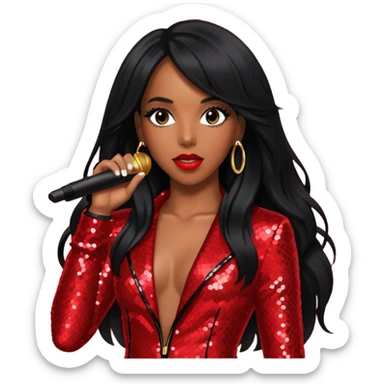 Kelly Rowland with long black hair, red sequin tour outfit  sticker