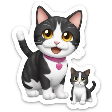 Tabby Cat playing with tuxedo cat sticker