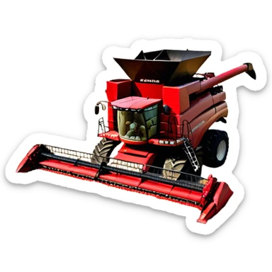 Case IH Axial-Flow 8250 (2022) – Cinematic-realistic Case IH Axial-Flow 8250 harvester, its deep red body towering over endless wheat fields. The massive cutting header slices through golden crops, sending a steady stream of grain into the bin as dust and chaff swirl in the afternoon sun. sticker