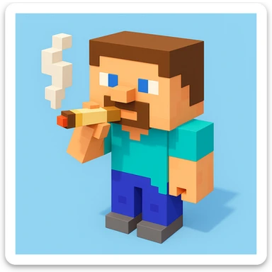 minecraft steve character holding and smoking a blunt, 3D voxel style, simple background sticker