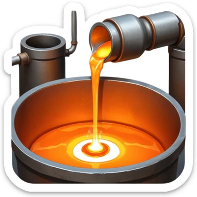 The crucible pours out metal, factory. sticker