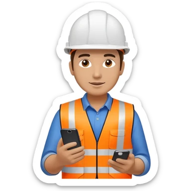 Telecoms engineer in orange hi vis with white hard hat and phone sticker