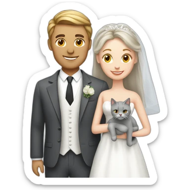 white couple marriage and holding gray cat sticker