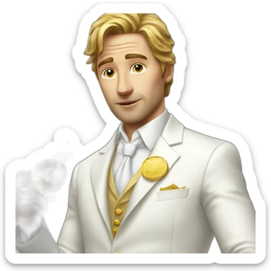 Posh-man-with-white-suit-holding-golden-coins sticker