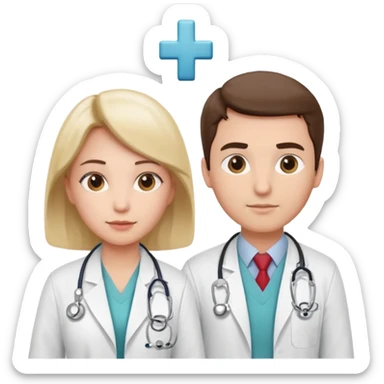 Female doctor and male doctor with medical symbols sticker