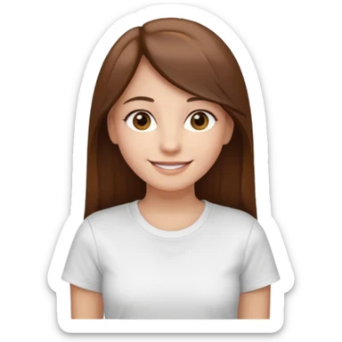 Chica de pelo liso ,largo y marrón con ojos color marrón claro y una camiseta blanca y la piel blanca sticker