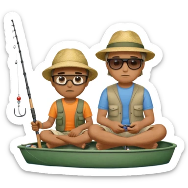 Father and son fishing, sitting bored sticker