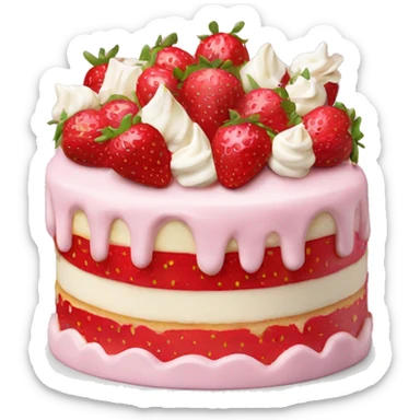 Pink strawberries and cream birthday cake  sticker