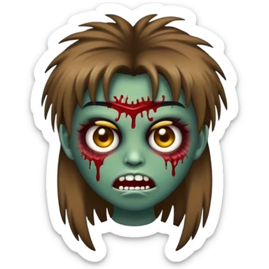 Cria um emoji zumbi feminino com franja cabelo loiro escuro com os olhos marroms claros sticker