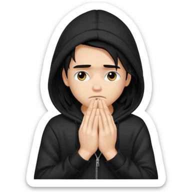 a PRETTY BRATZ boy with black long hair looking sad and covering his face with hands sticker