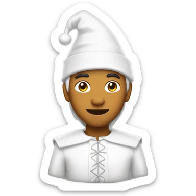man in white costume with white elf hat sticker