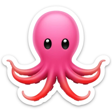 Un pulpo caricaturesco de frente, con cabeza grande y redonda rosada, dos ojos negros con brillo blanco, sin boca visible, parte inferior rojo-rosada y tentáculos curvados abiertos hacia los lados. 🐙 sticker