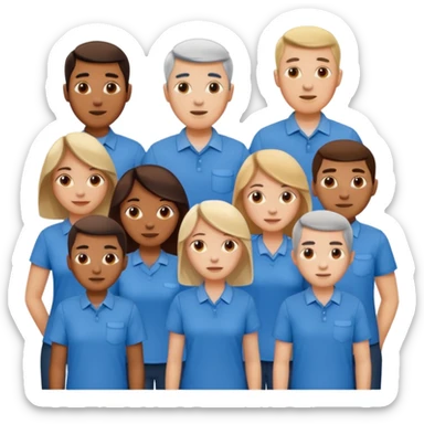 CREA UN EMOJI DE 7 PERSONAS HOMBRES Y MUJERES, CON CAMISA AZUL  sticker
