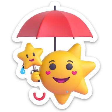 Change the bow to a star-shaped pin, make the charm a tiny umbrella, and add a sparkling effect to the raindrop keychain, keep 3D emoji style. sticker