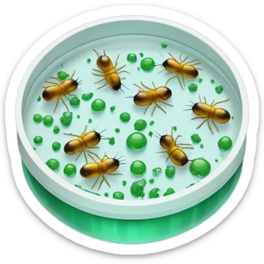 A petri dish with a swarming colony sticker